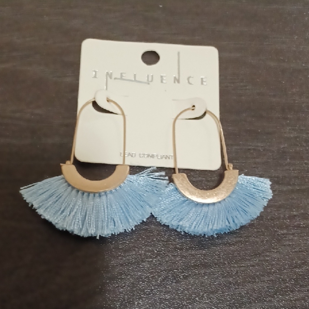 Influence Gold and Light Blue Tassel Earrings